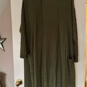 Woman Within Plus Size Olive Green Cable Knit Cardigan size 18/20